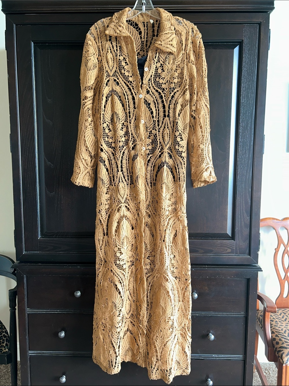 Elegant Brown Lace Over-Dress•L